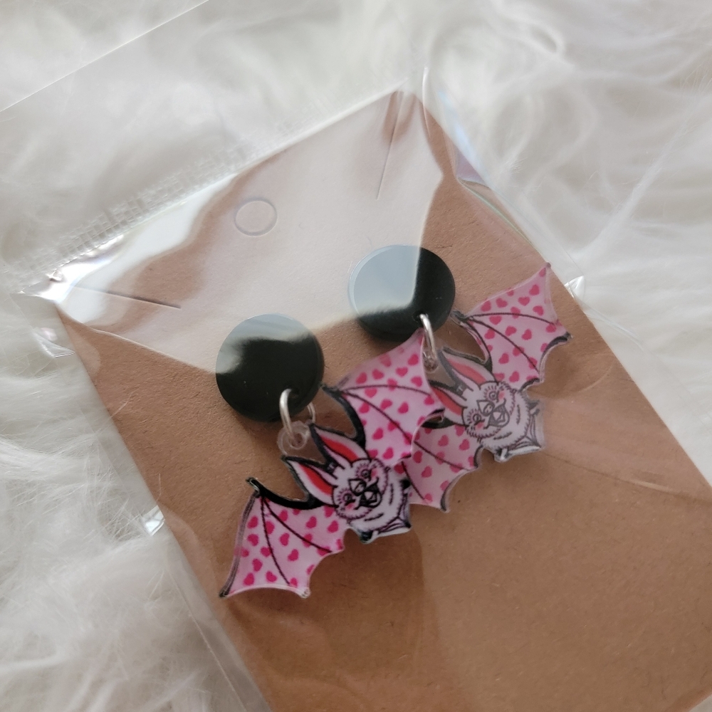 Pink Bat Earrings